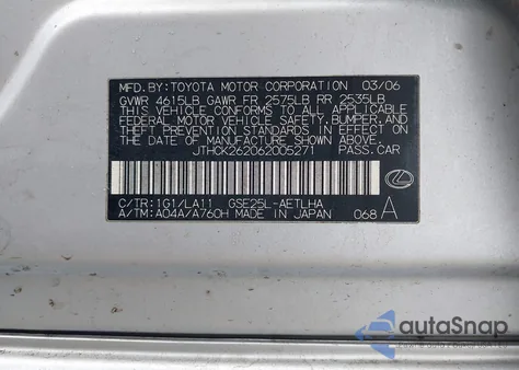 2006 Lexus Is 250 z USA, uszkodzony, nr VIN JTHCK262062005271